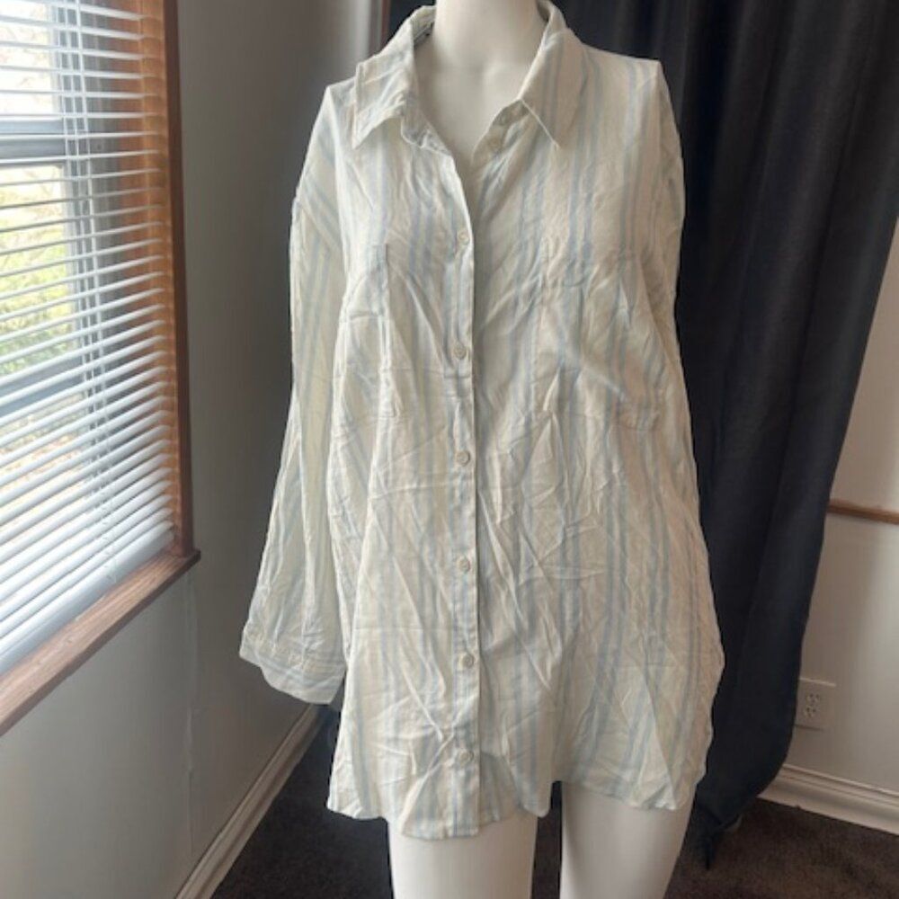 Sanctuary White/Blue stripes Chest pockets button down shirt, size XXL